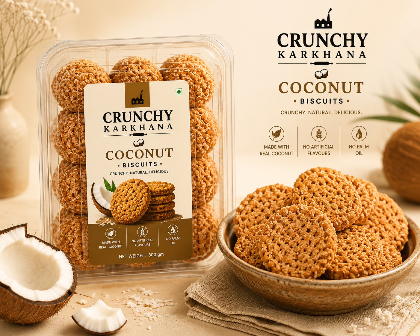 Crunchy Karkhana Coconut Biscuits | Crispy Coconut Cookies.
